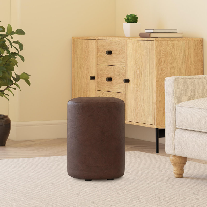 Manufactured Wood Accent Stool, Chestnut Brown, Italian Leather