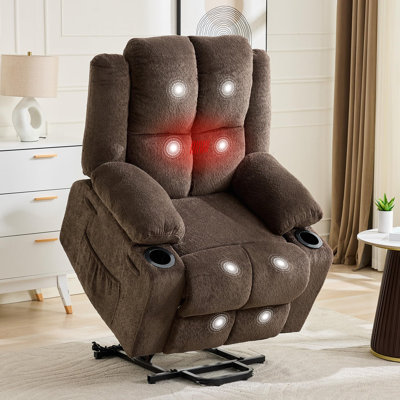 Oversized Power Lift Recliner Chair for Elderly,135°Adjustable Lay Flat Lift Chair Electric Recliner Chairs with Massage and Heat,2 Cup Holders and Stand Assist for Living Room,Brown