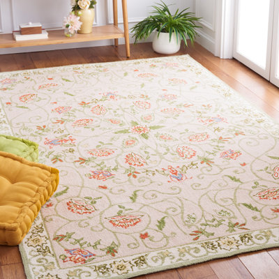 Hollander Floral Hand-Hooked Wool Beige/Green Area Rug