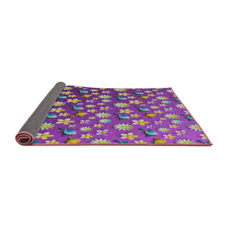 Tapis mauve à motif floral, Rond 7 pi