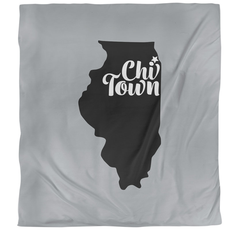  Housse de couette simple Chi Town, Housse de couette pour lit simple, Gris / Noir, Polyester brossé
