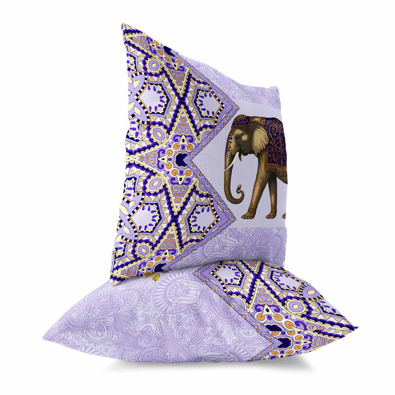 Coussin décoratif intérieur / extérieur Floraphant, H 26 po x l 26 po, Mauve; jaune pâle