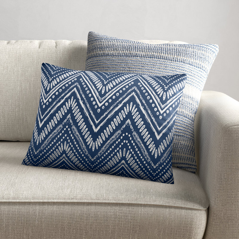 Chevron Outdoor Throw Pillow, Polyester/Polyfill, Dark Blue/Cream