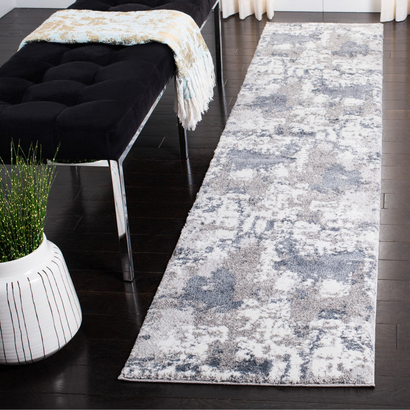 Tapis gris / bleu / blanc Hassen, Rectangle 2 pi x 5 pi