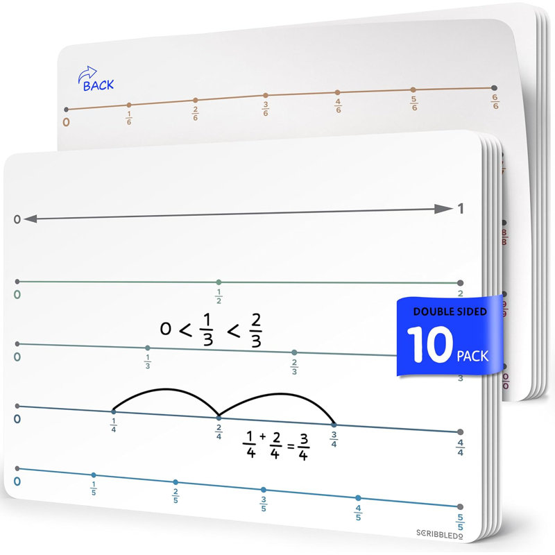Scribbledo Fraction 9”x12” Dry Erase Number Line For Students Small White Board 