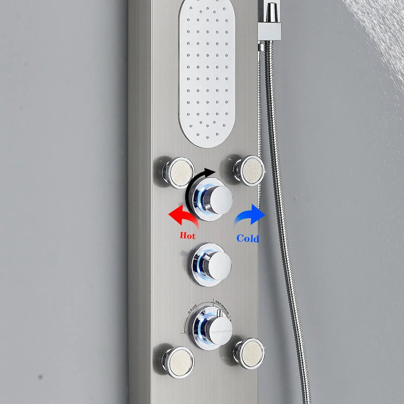 Ensemble de robinet de douche à jets de pluie avec système de massage à panneau de douche en nickel brossé