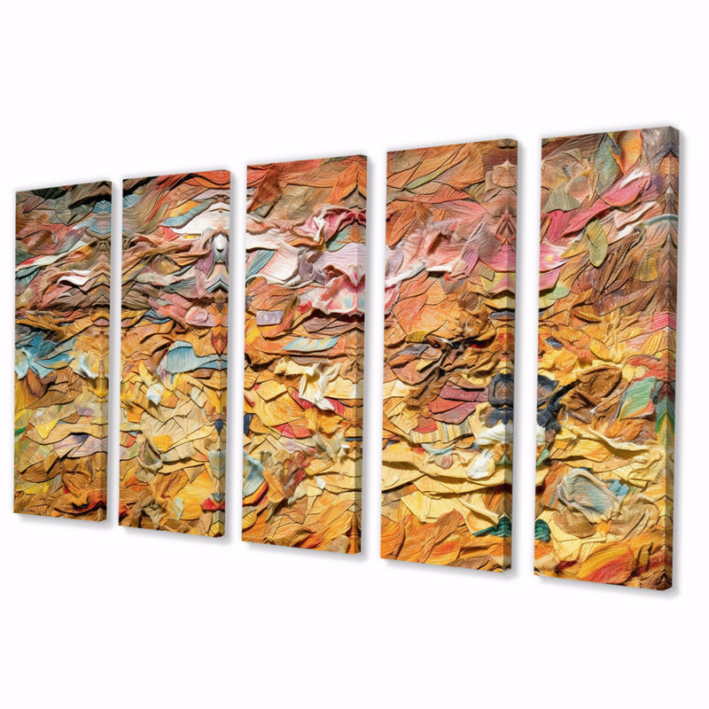 Terracotta Bliss Abstract I - Art mural abstrait, salon - 5 panneaux égaux