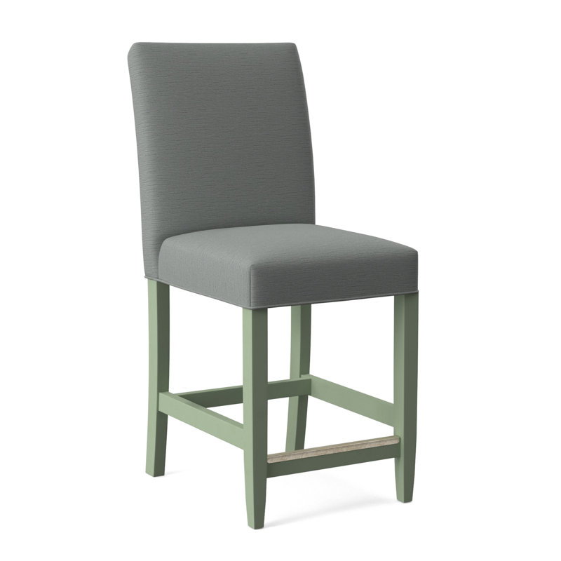 Manhattan Upholstered Stool with Solid Wood Frame, Beige Performance Fabric; 0851-73, Celery Finish