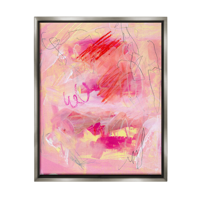 «Pink Chaotic Scribble» par Jennifer Paxton Parker sur toile, Cadre flottant gris lustré, H 21 po x l 17 po