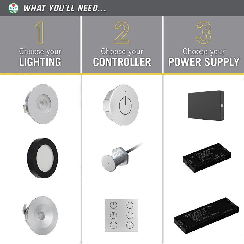  PL05 6 Pack 4000K Mini Puck Light with Wireless Dimmer 12V 1.8W/pc for Under Cabinet Lighting, White