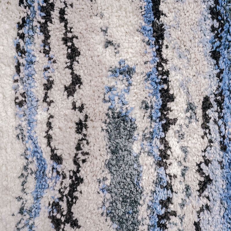 Tapis bleu / beige en polyester tissé à la machine Shadira, Rectangle 5 pi x 7 pi