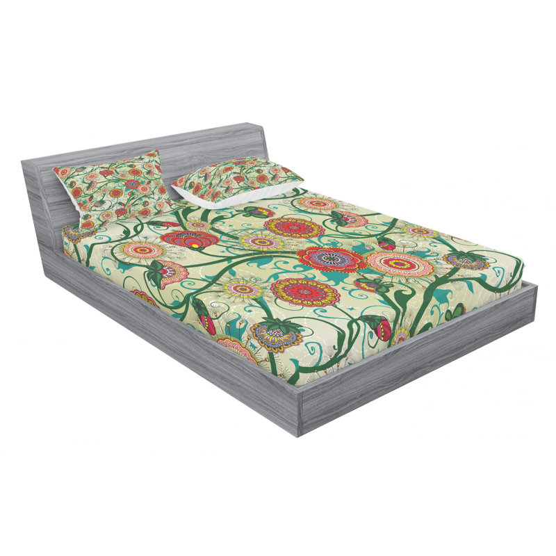 Microfiber Floral Sheet Set, Queen Sheet Set + Fitted Sheet + 2 Pillowcases