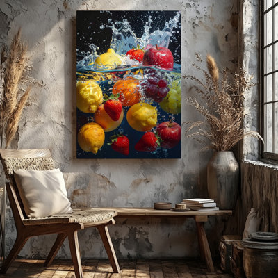 Underwater Fruit Splash Canvashigh Speed Photography Of Lemons Berries And Canvas Wall Art Ready To Hang Gallery Wrapped Home Decor