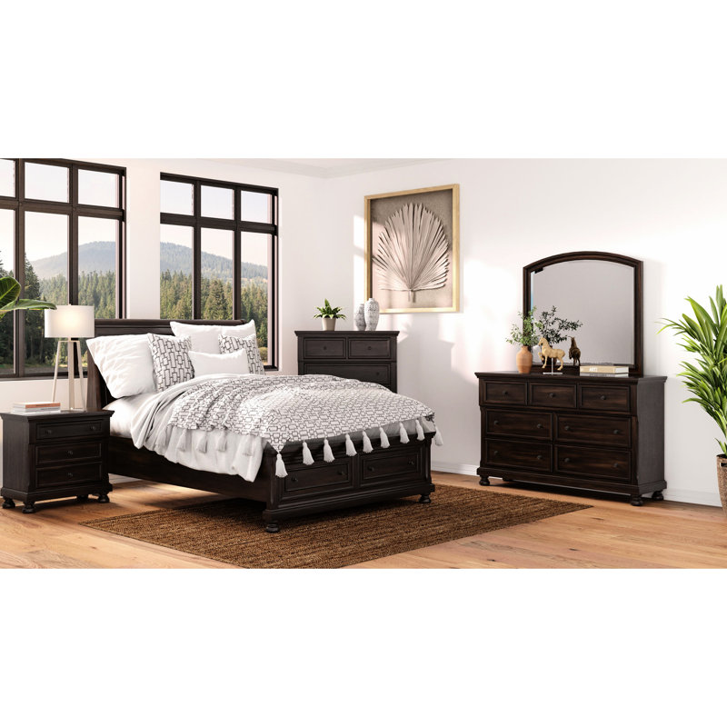 Two Dark Cherry Queen Storage Bed, Solid Wood & , Robust Build Size Bed With Storage, Transitional Look,