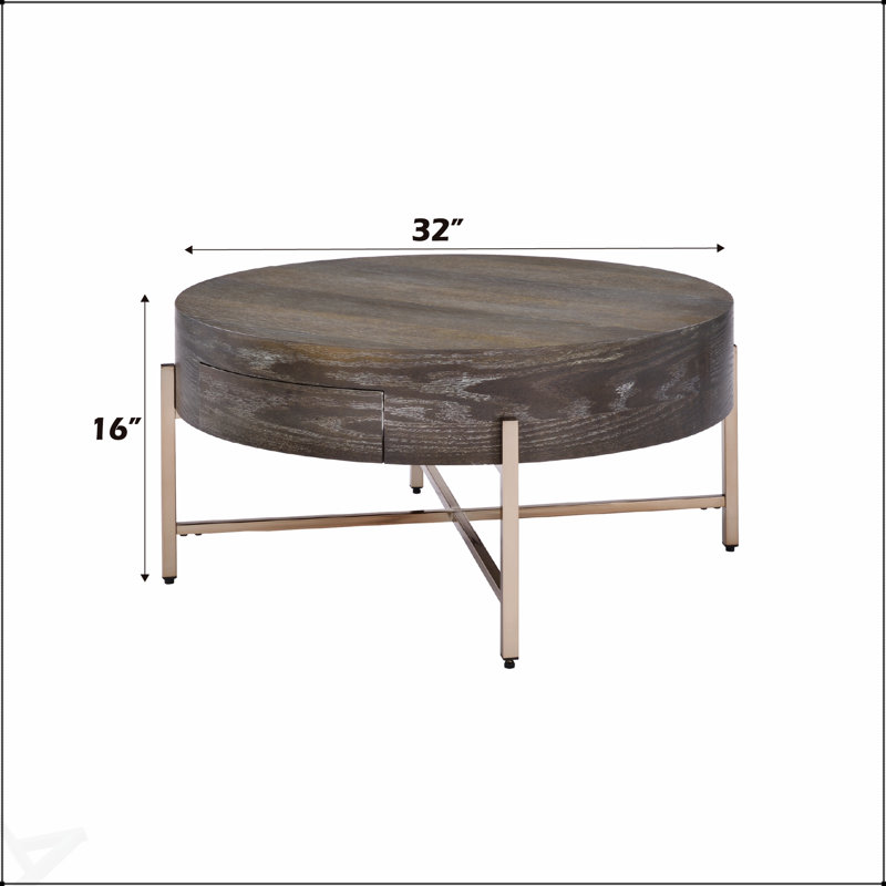 Table basse Weyton au fini brun clair et champagne avec rangement et design élégant pour les espaces de vie modernes