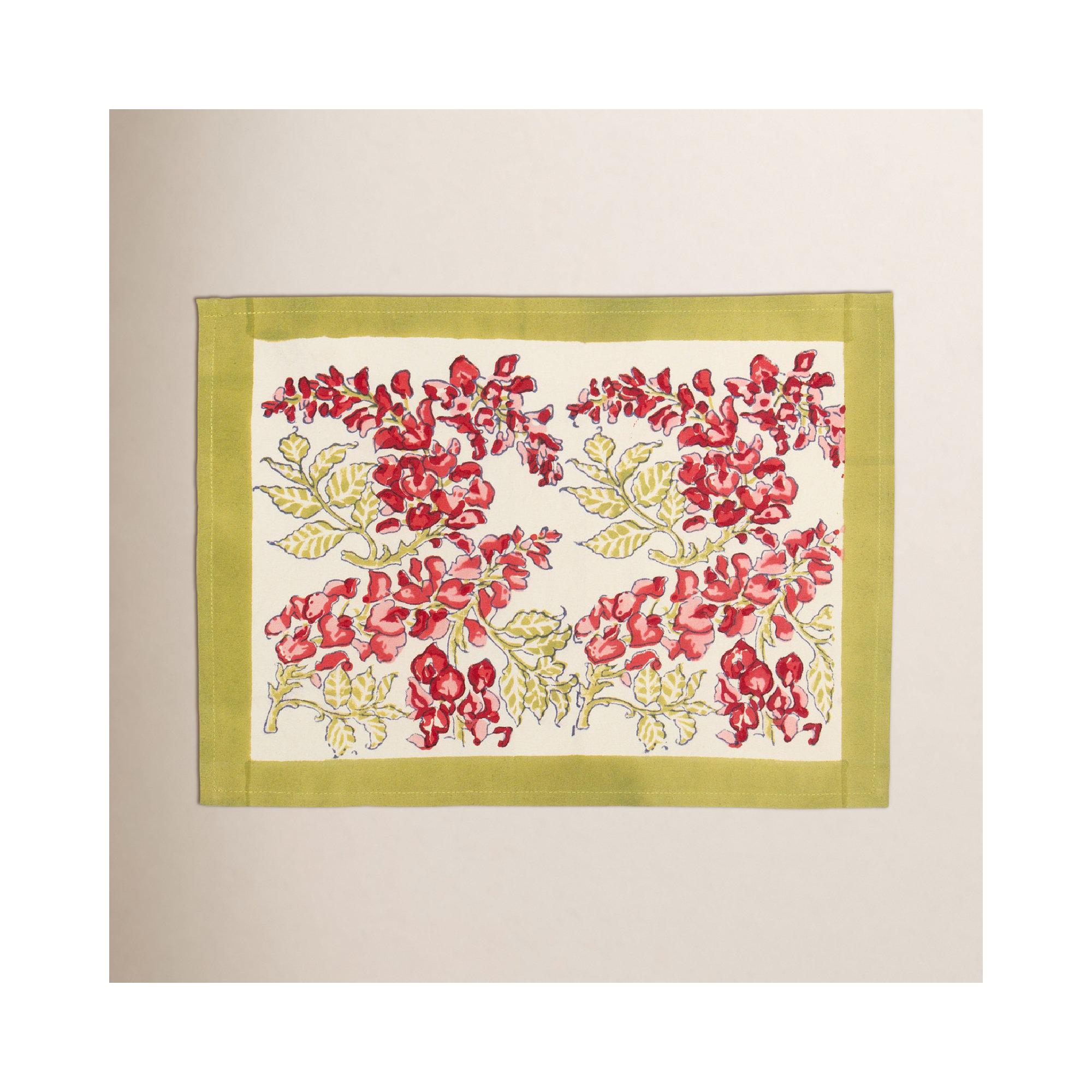 Kappa 100% Cotton Floral Rectangle Placemat, Green/Pink