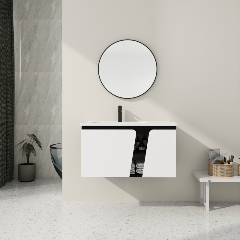 Floating Wall-Mounted Bathroom Vanity With Single Sink