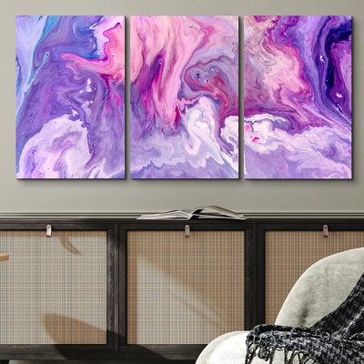 Grunge Abstract Paint Stroke Effect " Abstract Purple Liquid Paint Background Acrylic Texture With Marble Pattern " 3 - Pieces
