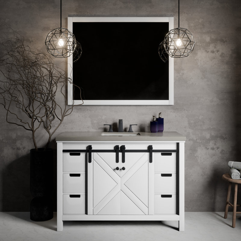 Miroir de salle de bain simple l 48 po x P 22 po Marsyas, Blanc, Quartz gris