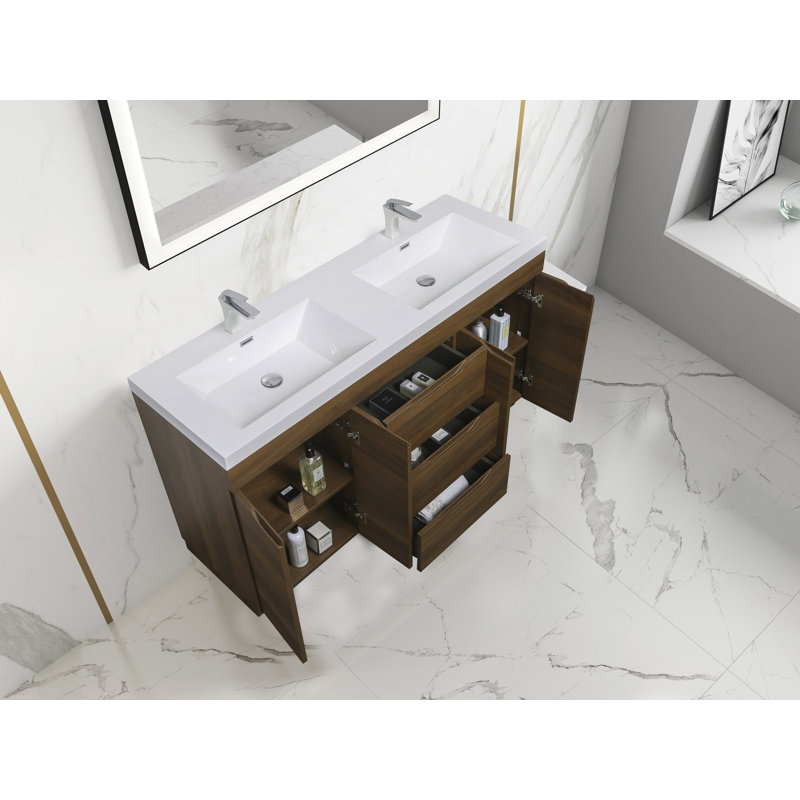 Combo 59 Inch Double Free Standing Vanity With A Integrated Sink