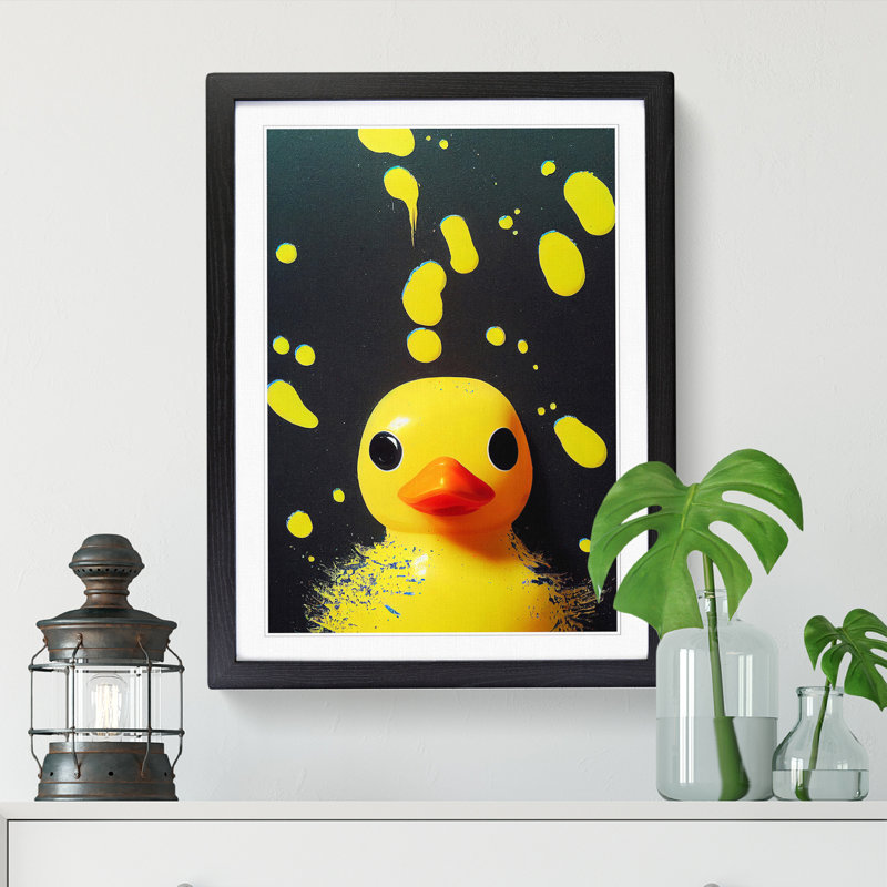 Rubber Duck Paint Splatter - Single Picture Frame Print, Black, 34cm H x 25cm W x 2cm D