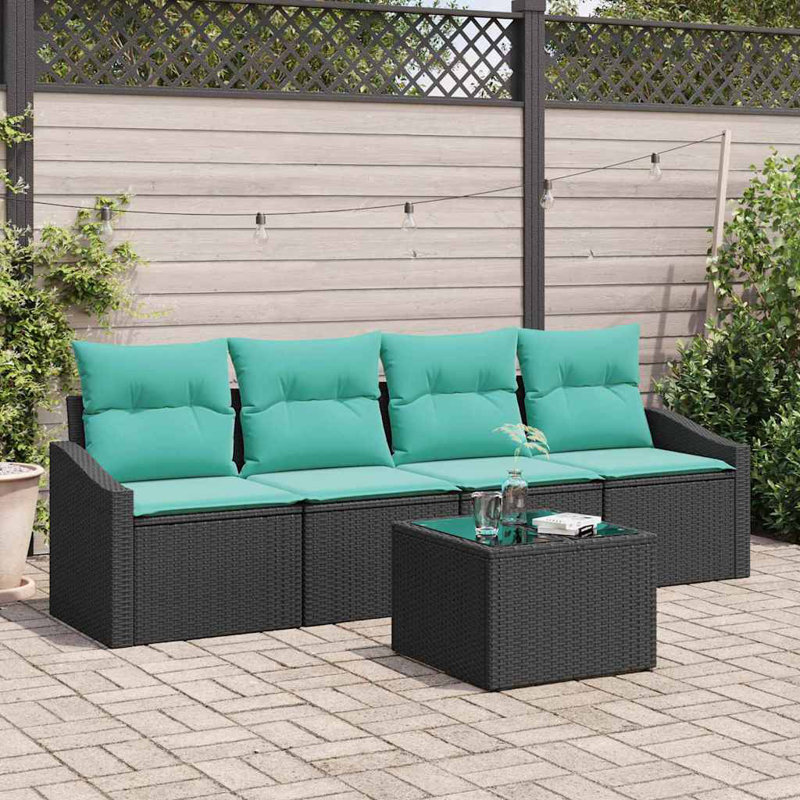 Ensemble de canapé de jardin 5 pièces noir et turquoise
