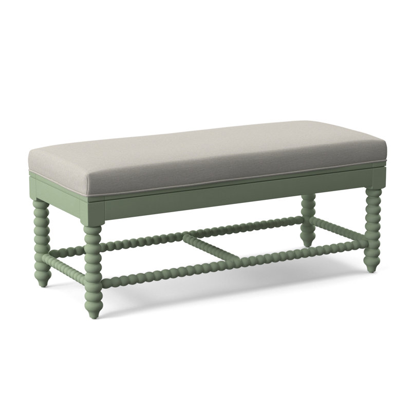 Lind Island Upholstered Bench, Knit Indigo Boucle; 0309-61, Celery Finish