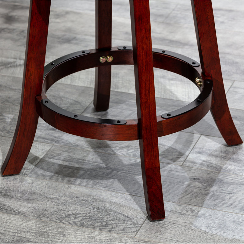 Counter Height Swivel Stool, Cherry Finish, Charcoal Fabric Seat & Charcoal. Hardwood Construction. 360-Degree Rotation. Padded Seat. Stable Flared Legs. Simple Assembly Required