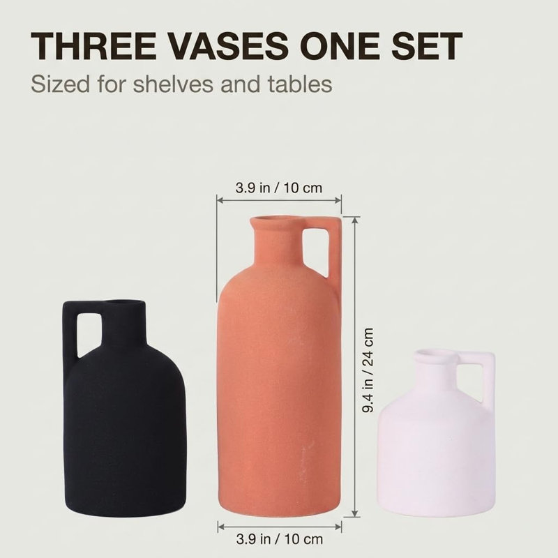 Vase sphérique en céramique noire avec anse, Black
