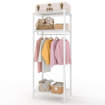 Heavy Duty 3-Tier Freestanding Clothes Rack, Adjustable Shelves, Compact Stand Alone Closet Organizer for Small Spaces, Corner, Bedroom, Portable Wardrobe, Max Load 684 lbs, White