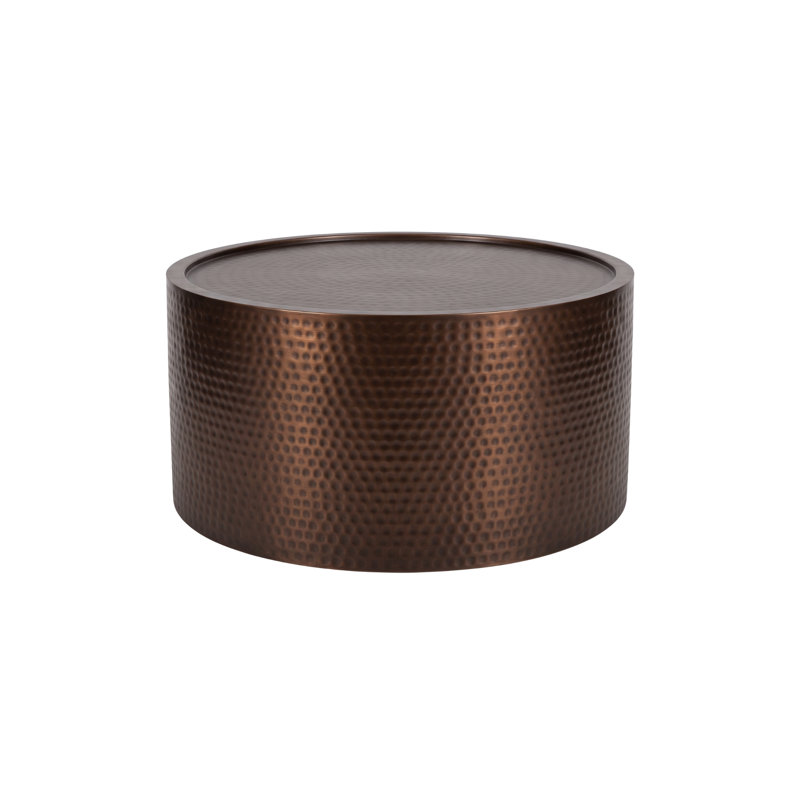 Table basse ronde avec finition cuivre et design en fer martelé, Cuivre