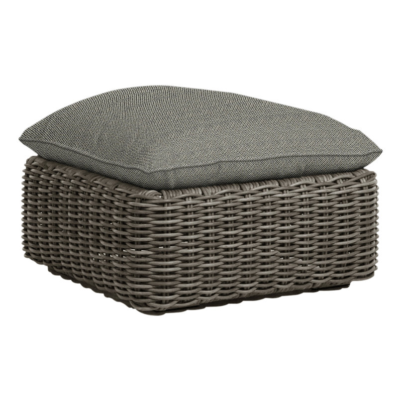 Montecito Outdoor Ottoman with Cushion, Welt, Raffia, Intermix Bark