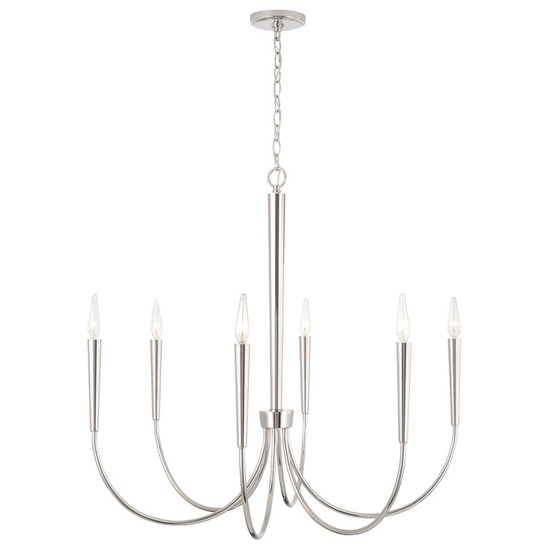 6 - Light Dimmable Classic / Traditional Chandelier, Polished Nickel