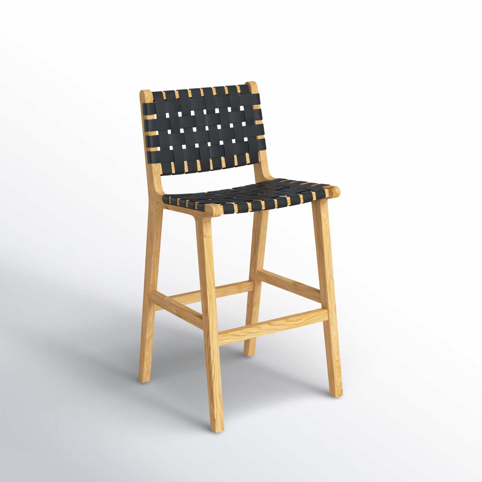 Alston Leather Bar and Counter Stool, Black Leather/Natural Frame, Counter Stool (27.16" Seat Height)