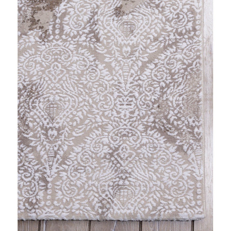 Tapis brun / blanc en acrylique noué à la main Modlin, Tapis de couloir 3 pi 3 po x 6 pi 7 po
