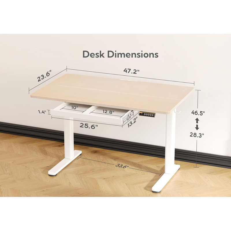 Mathys Computer Desk, Natural/White, 47.2” W x 23.6” D