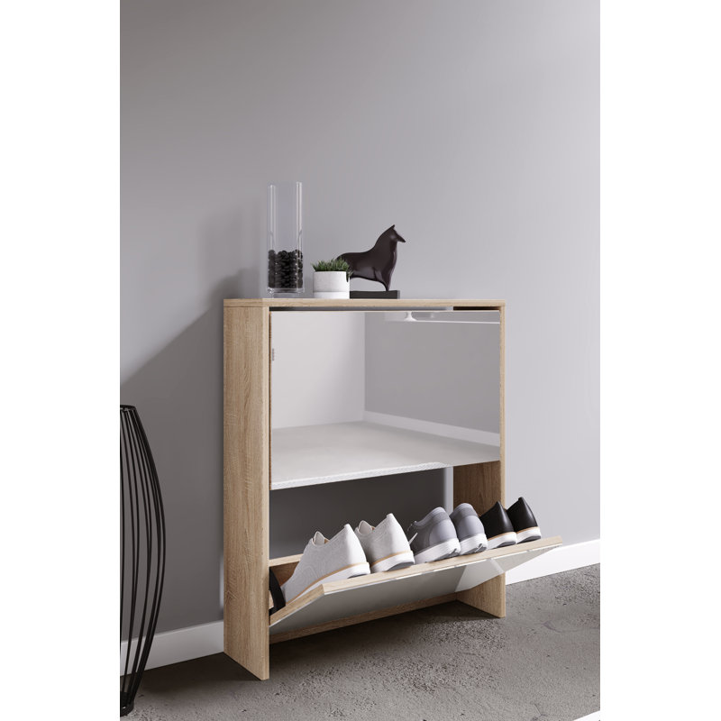 6 Pair Shoe Storage Cabinet, Honey oak
