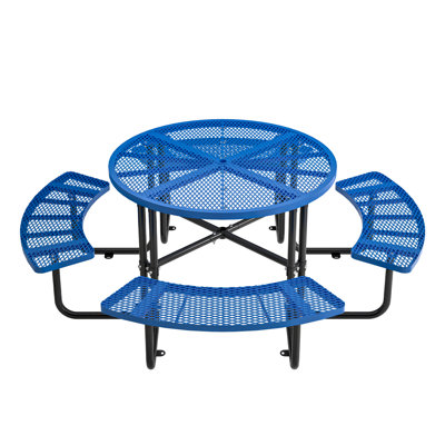 Ridenour Metal Picnic Table Dining Table with Umbrella Hole - Coated Steel Heavy Duty Commercial Grade Table