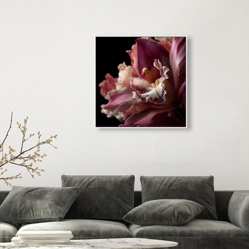 Velvet Labellum Print by Oliver Gal, 31"H x 31"W, White Floater Frame