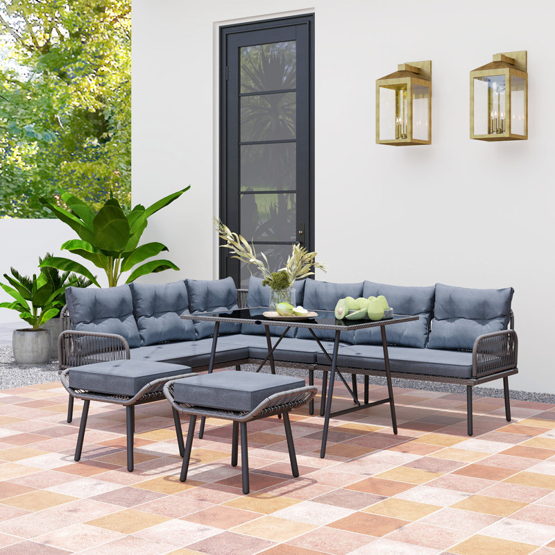 8-Seater Rattan Garden Furniture Set with Sofa, Charcoal Grey