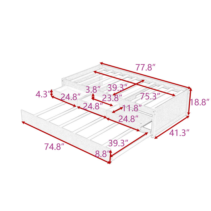 Platform Bed with Pull-Out Trundle, Integrated Power Strip, and Dual Storage Drawers, Twin, Espresso