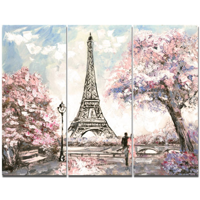 " Eiffel With Pink Flowers " 3 - Pieces