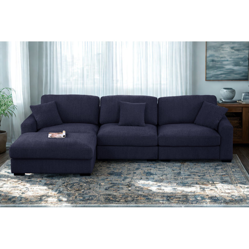 Canapé modulaire en chenille 5 pièces Khailey, Chenille bleu