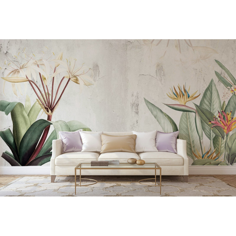 Papier peint vert botanique tropical, L 106 po x l 187 po