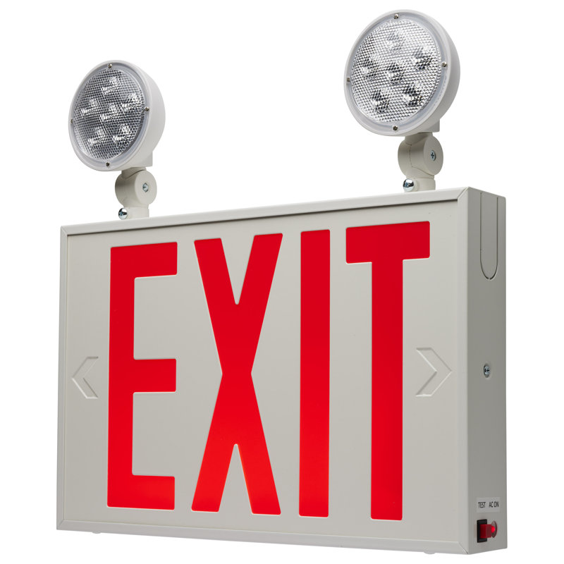 Combination Red Exit Sign/Emergency Light 90min Ni-Cad backup 120-277V Dual Head Single/Dual Face