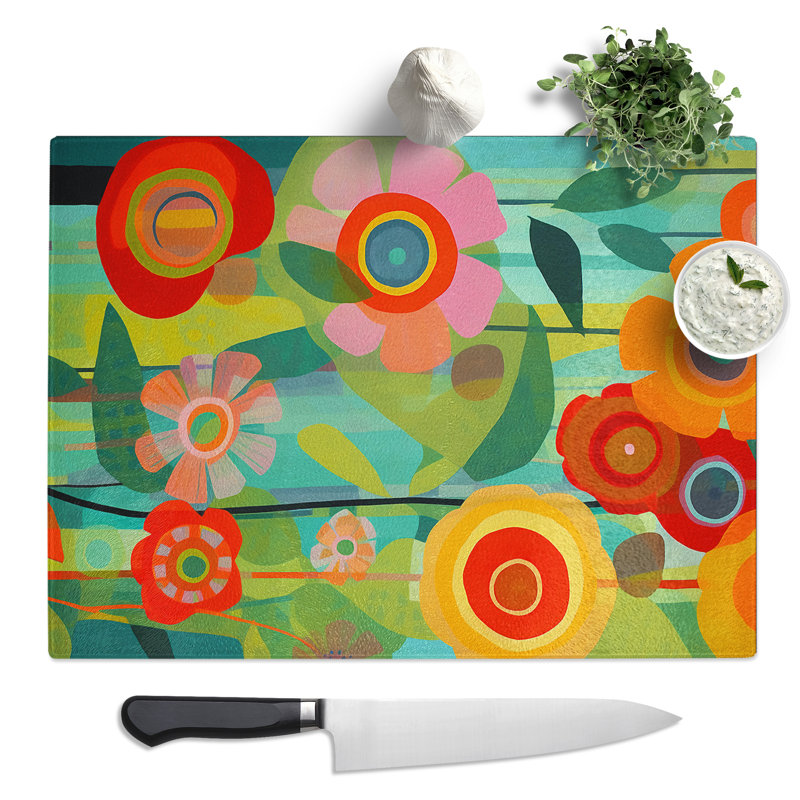 Unique Floral Art  Glass Chopping Board