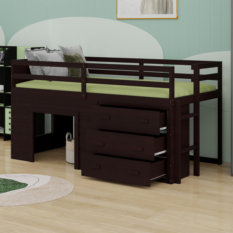 Loft Bed With Drawers And Shelf, Espresso