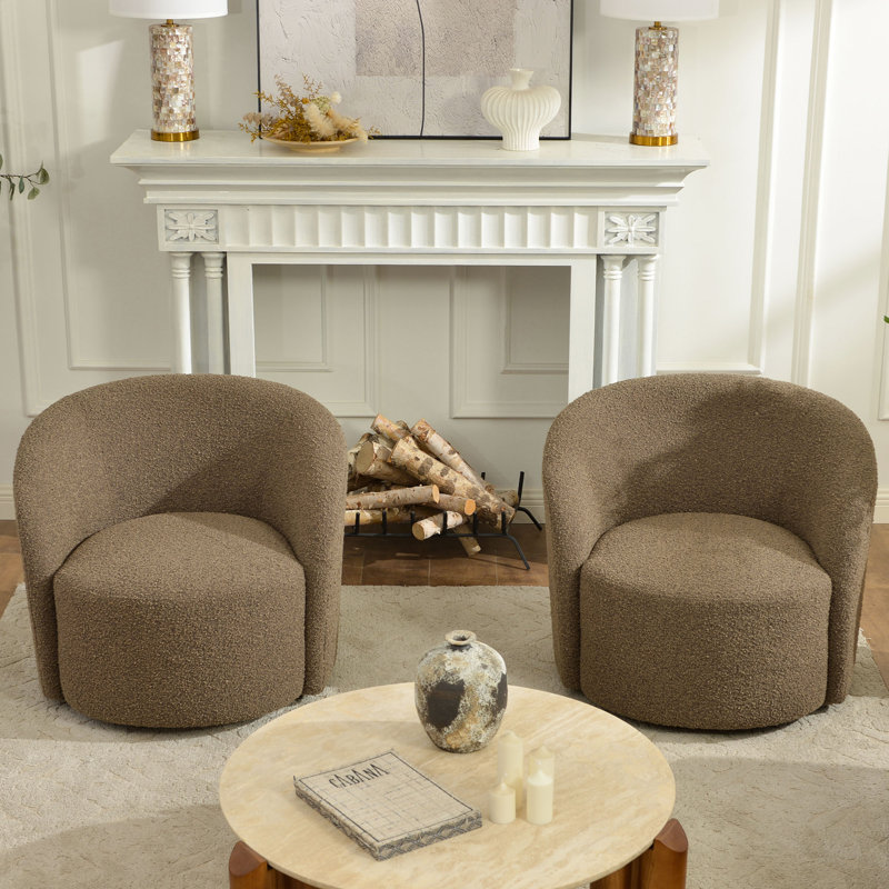 Fauteuil demi-tonneau pivotant de 34 po de large Adamstown Cleaven (ensemble de 2), Teddy Brown
