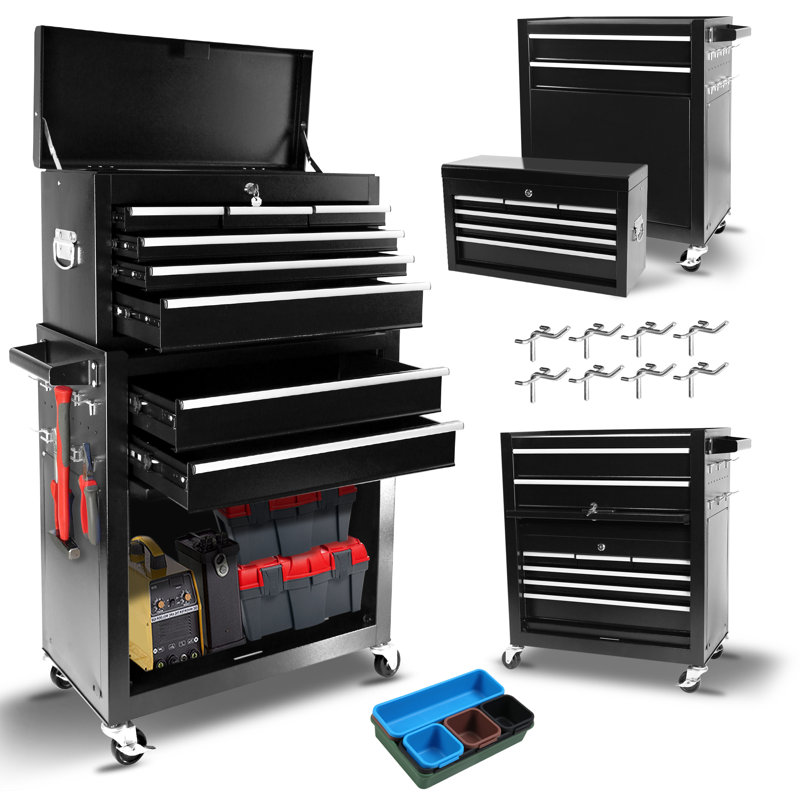 8-Drawer Rolling Tool Chest with Wheels, Large Tool Cabinet with Drawers, Black