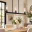 Suspension linéaire moderne à 3 lumières avec finitions noire et or foncé, îlot de cuisine